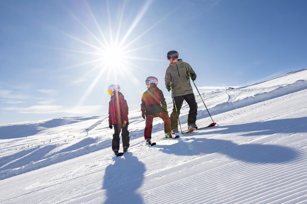 Family on slalom skis in Trysilfjellet