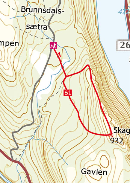 Map of hiking trail 61 Skagsvola